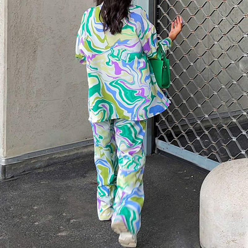Printed long-sleeved fashionable casual suit