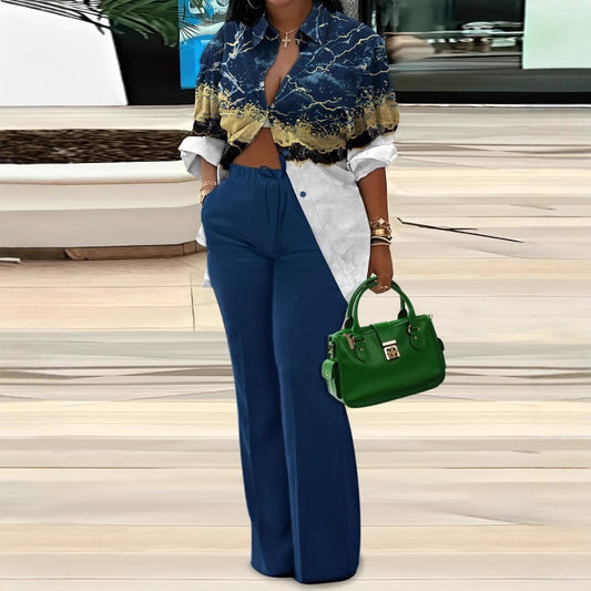 Printed long-sleeved long pants set