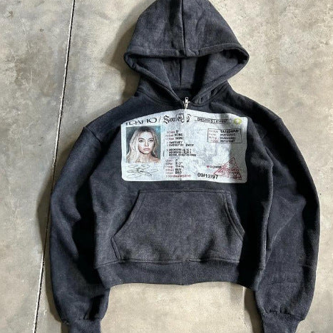 Printed Loose Fit Long Sleeve Hoodie