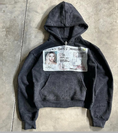 Printed Loose Fit Long Sleeve Hoodie