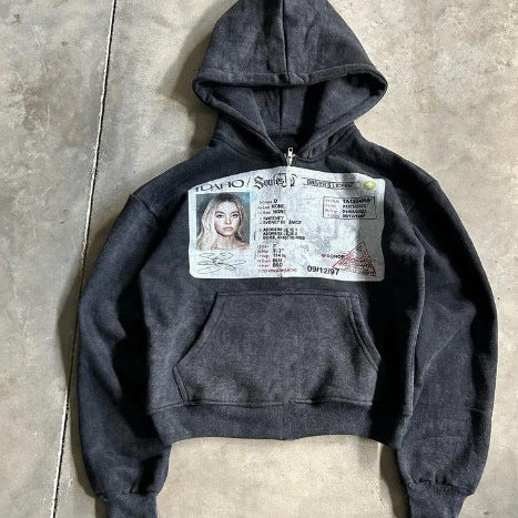 Printed Loose Fit Long Sleeve Hoodie
