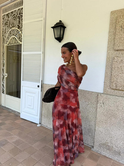 Printed Mesh A-Line Dress
