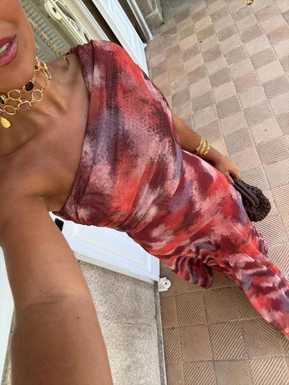 Printed Mesh A-Line Dress