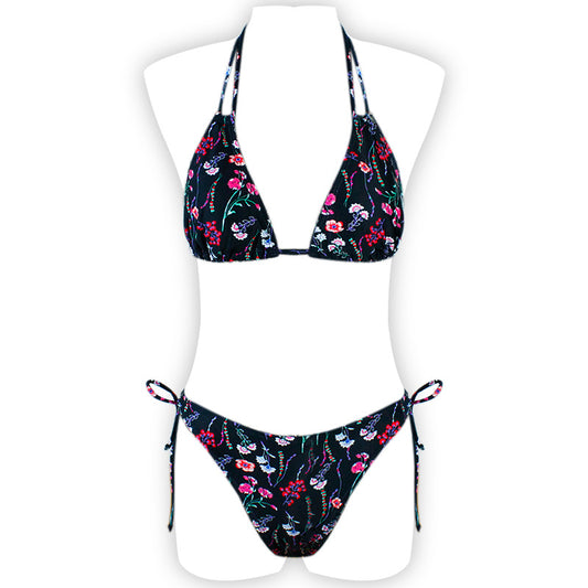 Printed Neck Lace-Up Swimsuit