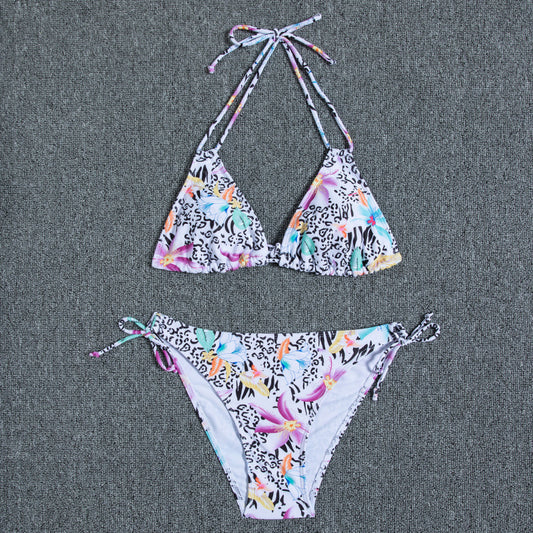 Printed Neck Lace-Up Swimsuit