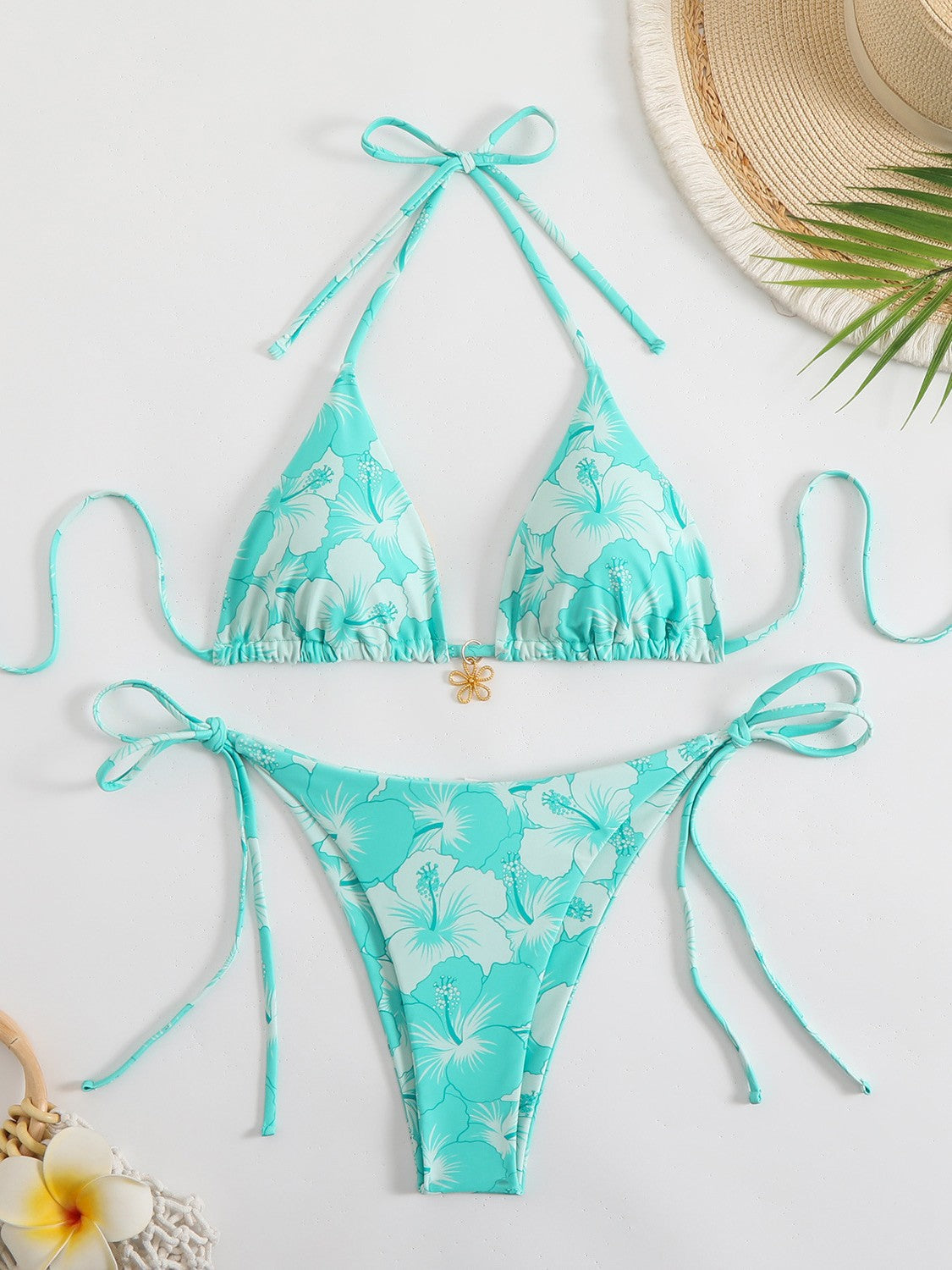 Printed Neck Strap Bikini Swimsuit