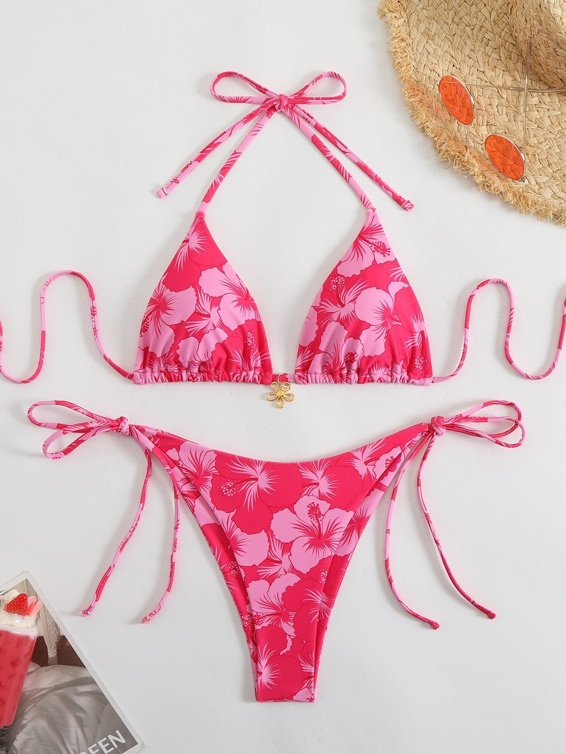Printed Neck Strap Bikini Swimsuit
