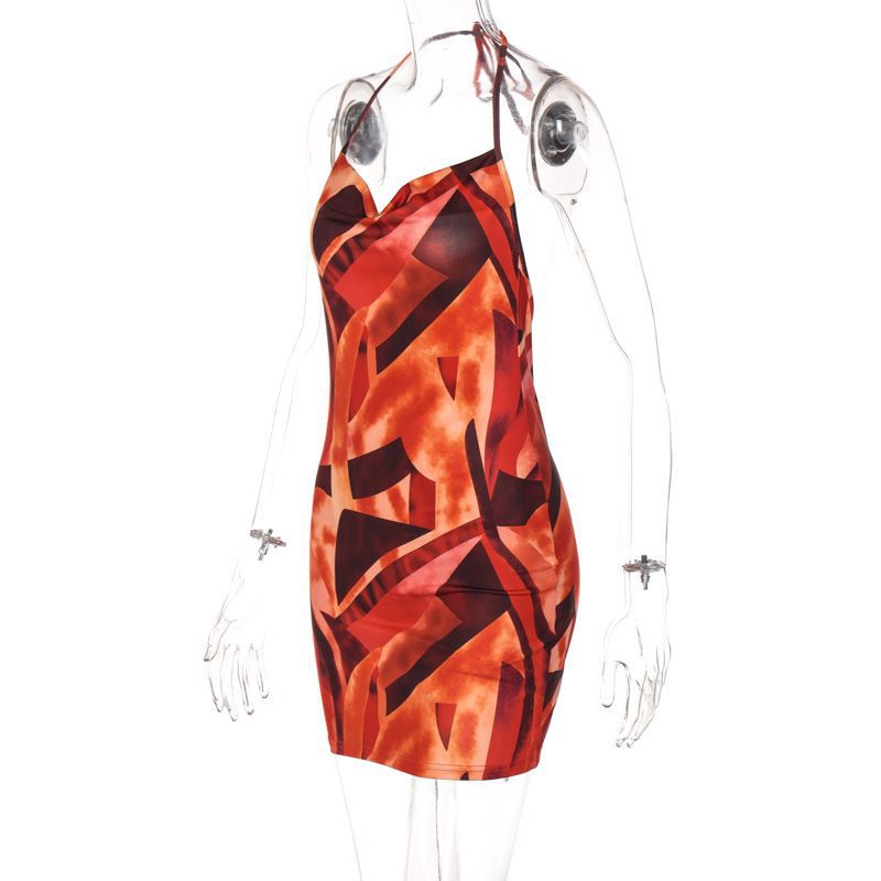 Printed neck-wrap dress