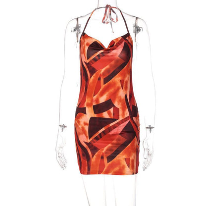 Printed neck-wrap dress