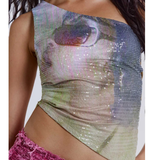 Printed off-shoulder asymmetrical top