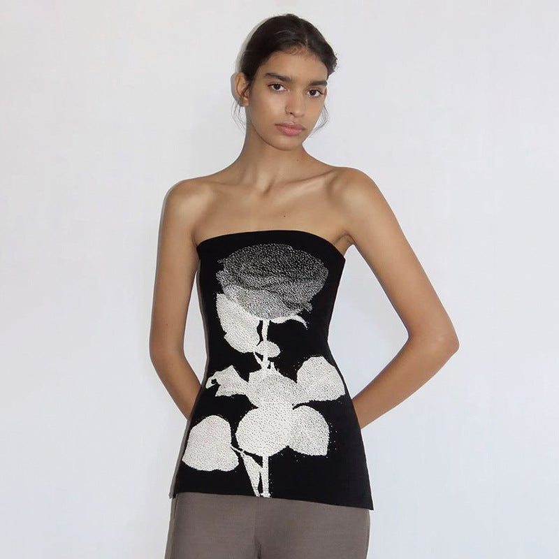 Printed one-shoulder seamless beautiful back long strapless sexy and slimming paired with a cinched-waist top
