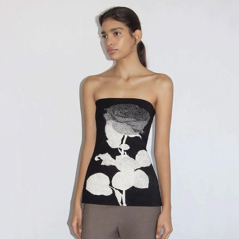 Printed one-shoulder seamless beautiful back long strapless sexy and slimming paired with a cinched-waist top
