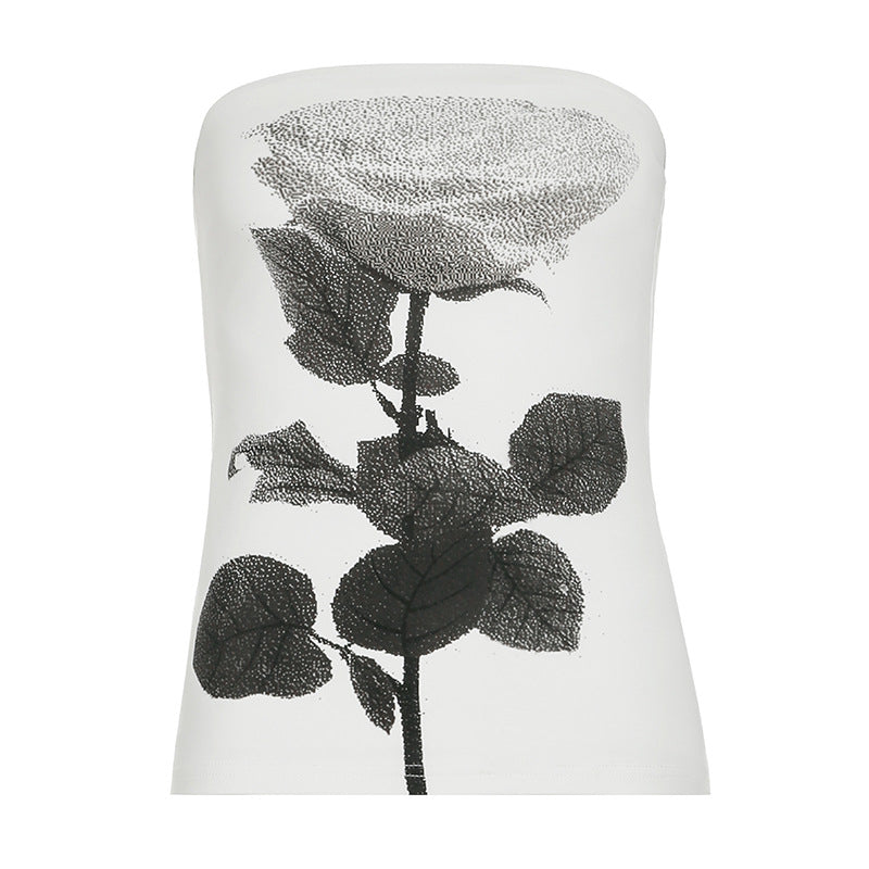 Printed one-shoulder seamless beautiful back long strapless sexy and slimming paired with a cinched-waist top