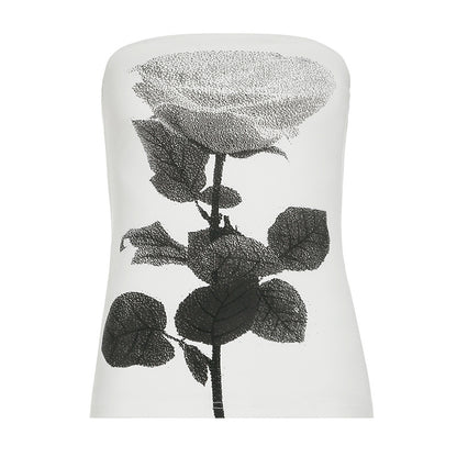 Printed one-shoulder seamless beautiful back long strapless sexy and slimming paired with a cinched-waist top
