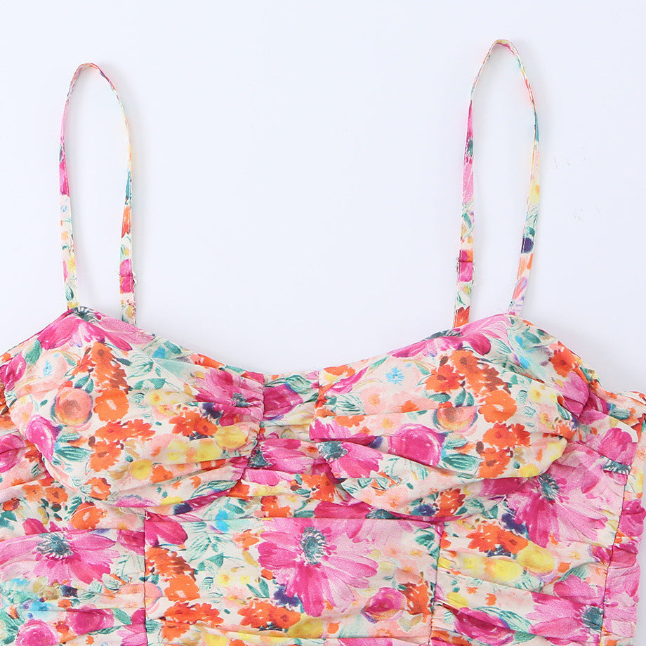 Printed Pleated Mini Dress