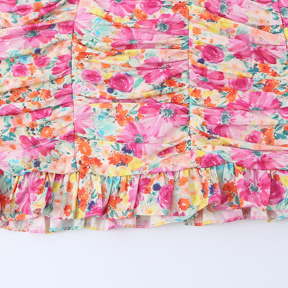 Printed Pleated Mini Dress