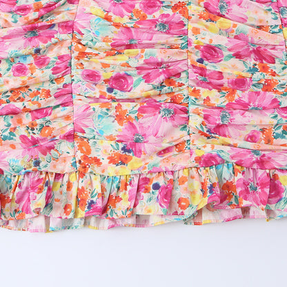 Printed Pleated Mini Dress
