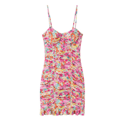 Printed Pleated Mini Dress