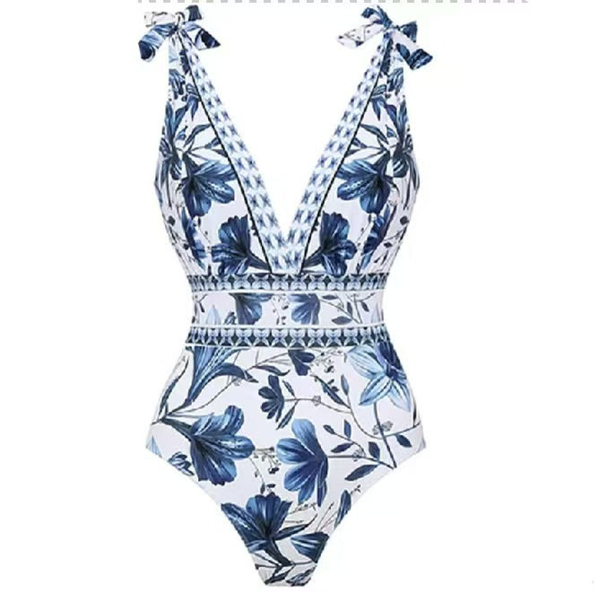 Printed Pleated Swimsuit Set