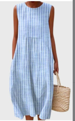 Printed Pocket Elegant Long Dress, Slim-Fit Fresh and Casual Dress