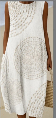 Printed Pocket Elegant Long Dress, Slim-Fit Fresh and Casual Dress