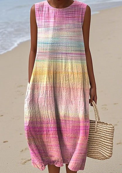 Printed Pocket Elegant Long Dress, Slim-Fit Fresh and Casual Dress