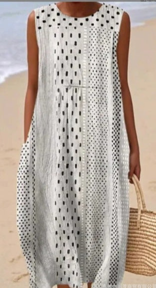 Printed Pocket Elegant Long Dress, Slim-Fit Fresh-Casual Dress
