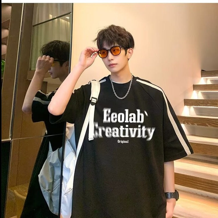 Printed Raglan Sleeve Loose Half-sleeved