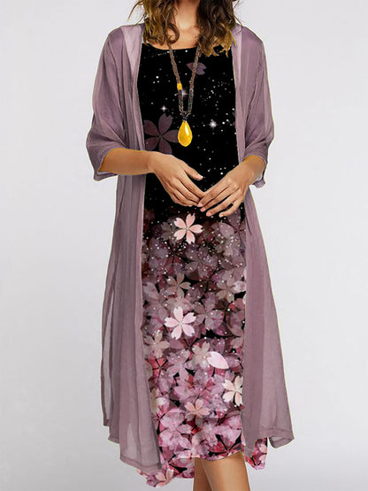 Printed round-neck dress coat for women