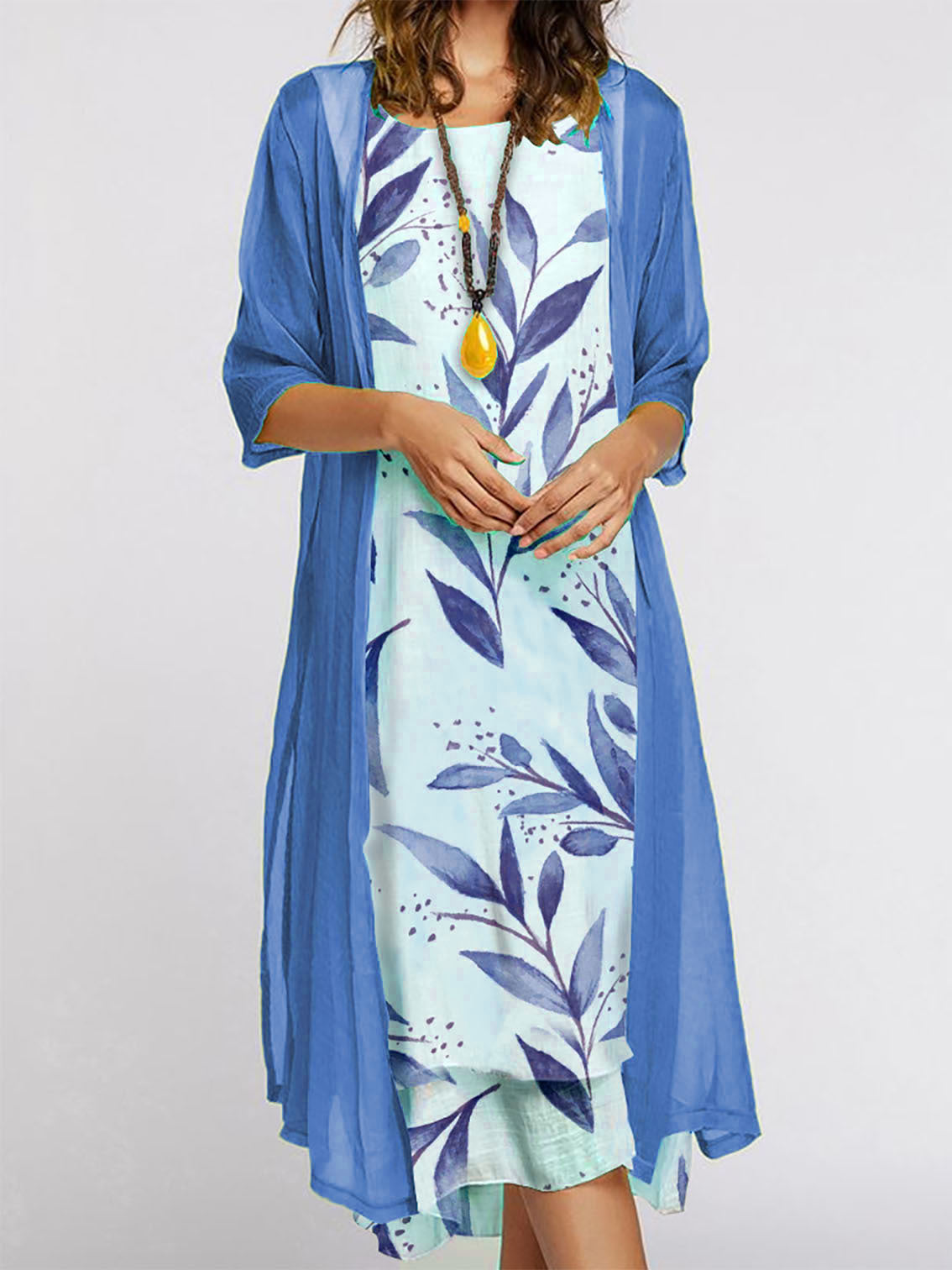 Printed round-neck dress coat for women