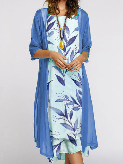 Printed round-neck dress coat for women