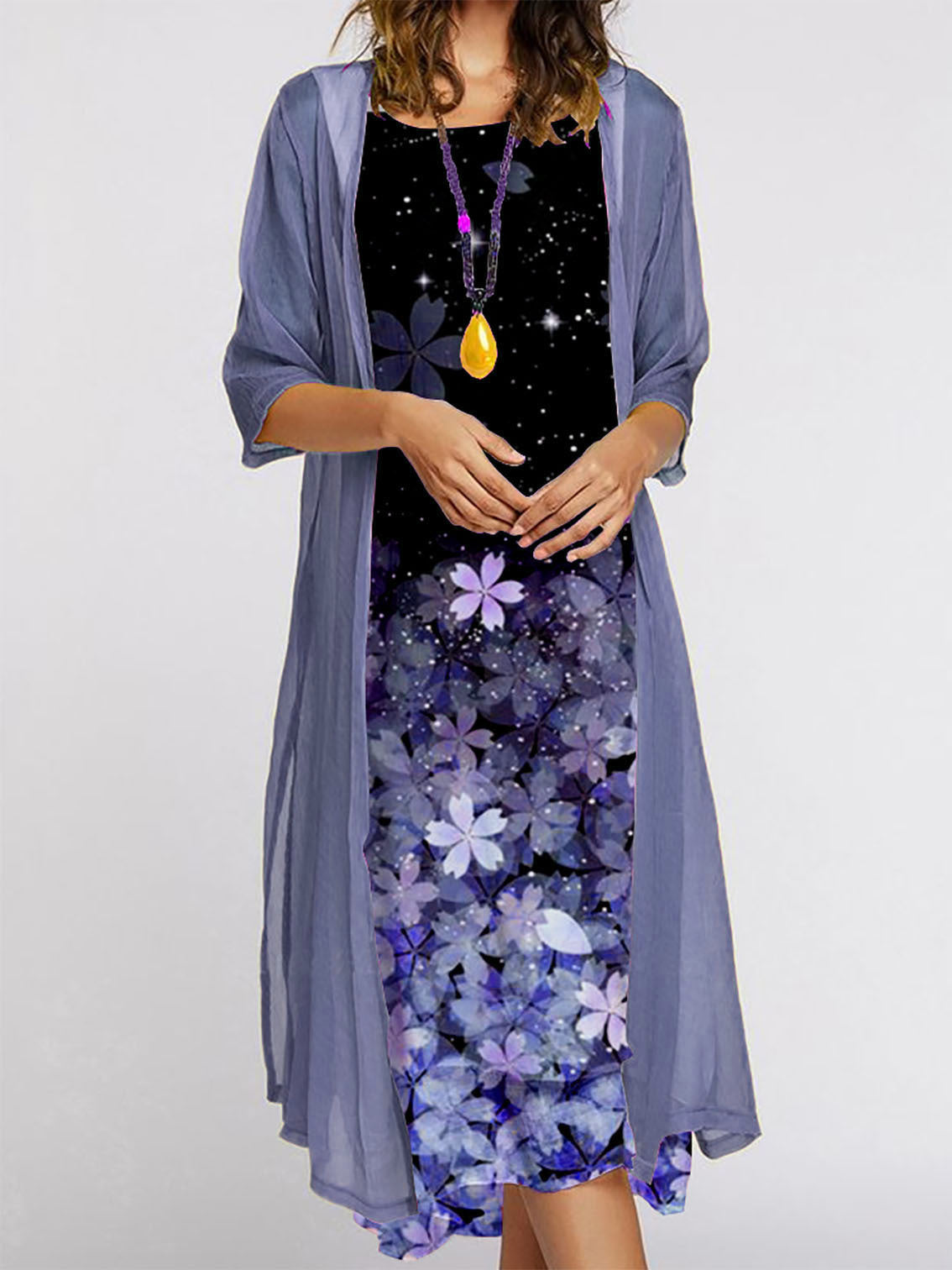 Printed round-neck dress coat for women