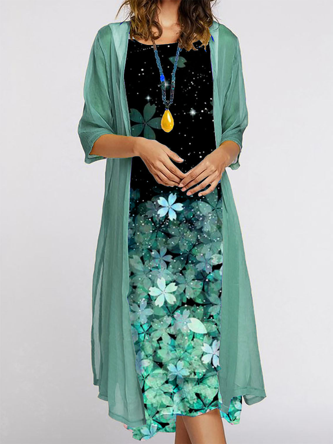 Printed round-neck dress coat for women