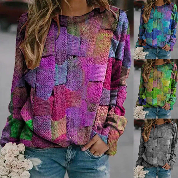 Printed round-neck long-sleeved sweatshirt