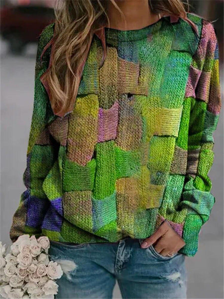 Printed round-neck long-sleeved sweatshirt