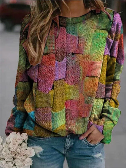 Printed round-neck long-sleeved sweatshirt