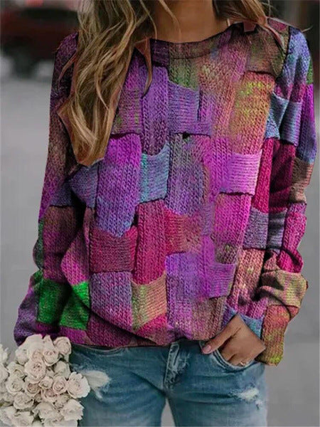 Printed round-neck long-sleeved sweatshirt