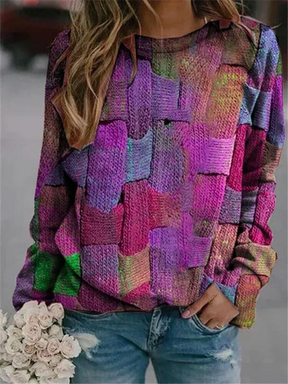 Printed round-neck long-sleeved sweatshirt