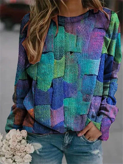 Printed round-neck long-sleeved sweatshirt