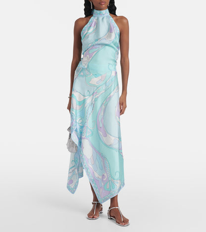 Printed satin backless top and skirt set