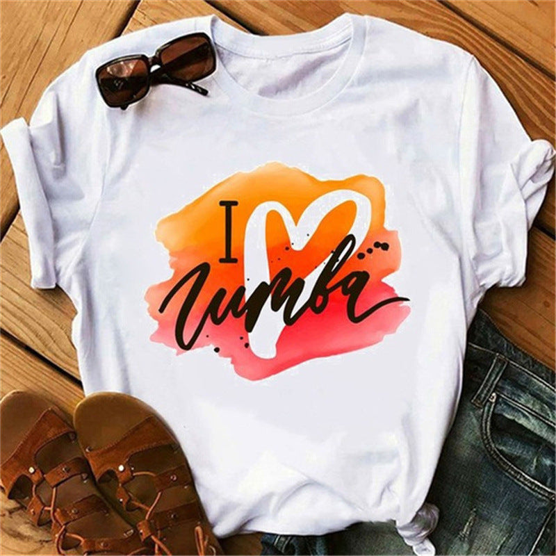 Printed short sleeve t-shirt women's top