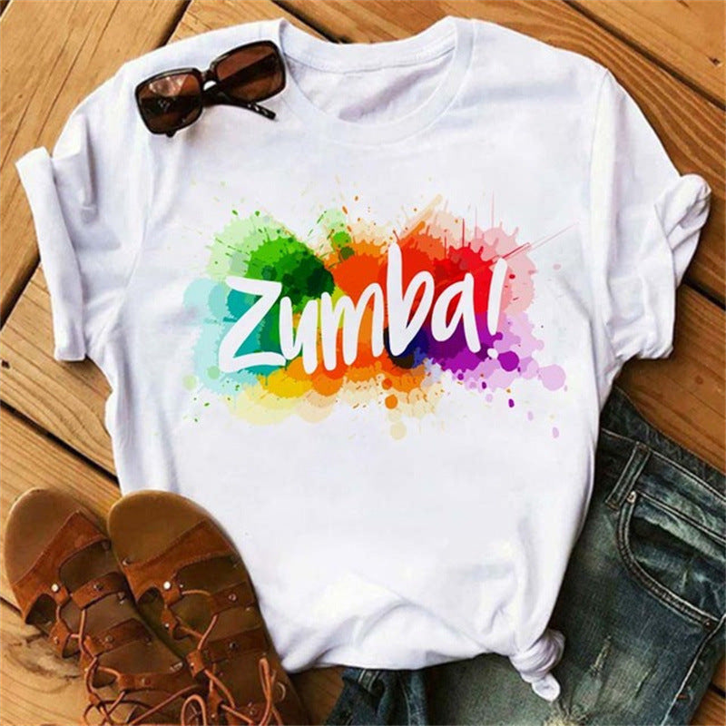 Printed short sleeve t-shirt women's top
