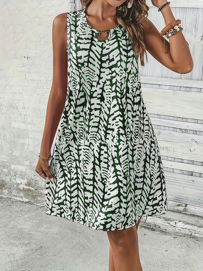 Printed Sleeveless Round Neck Dress