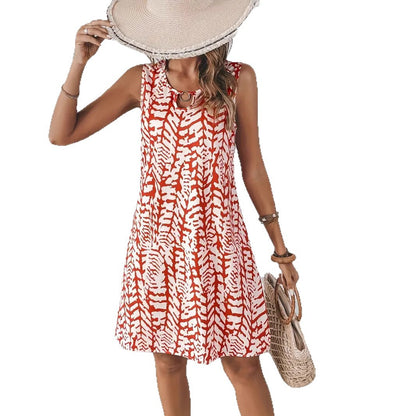 Printed Sleeveless Round Neck Dress