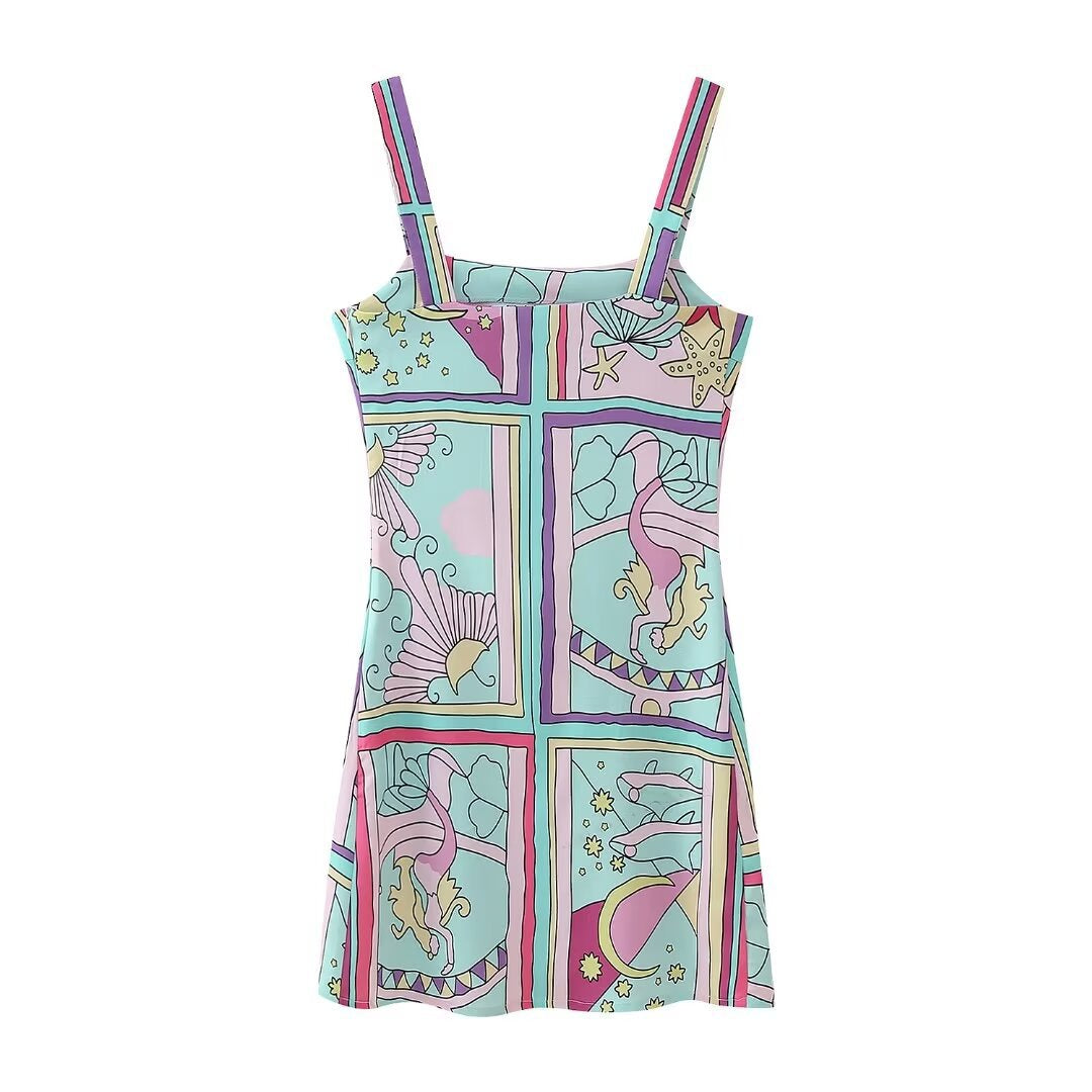 Printed Slim Suspender Dress