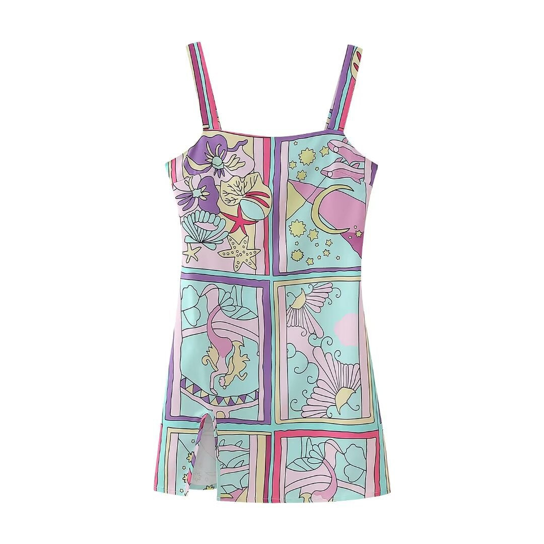 Printed Slim Suspender Dress