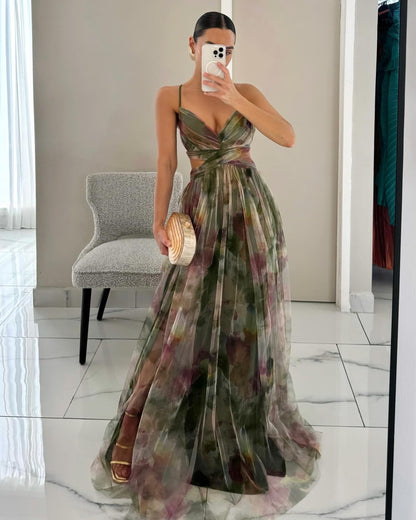 Printed Strap Dress Ins Vacation Casual Party Dress