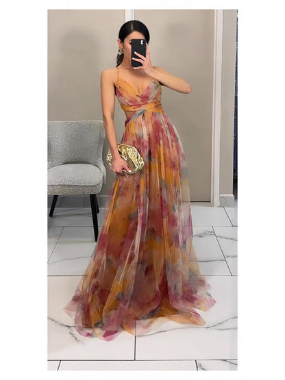Printed Strap Dress Ins Vacation Casual Party Dress