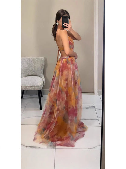 Printed Strap Dress Ins Vacation Casual Party Dress