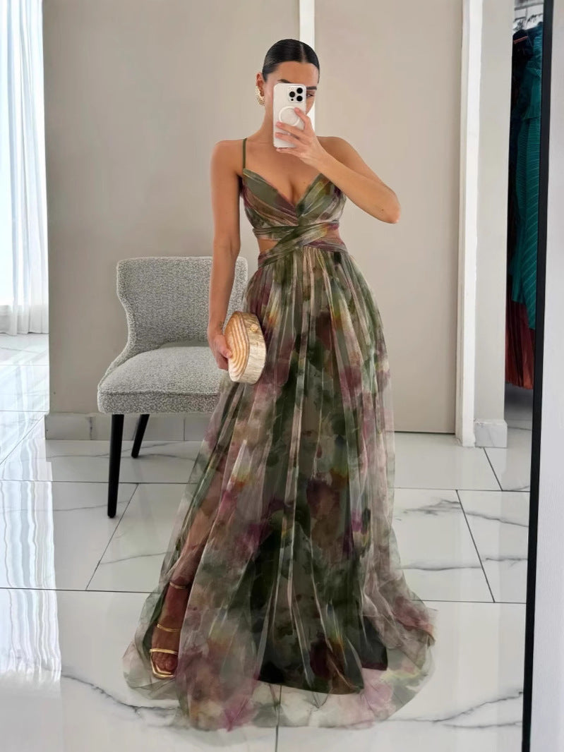 Printed Strap Dress Ins Vacation Casual Party Dress